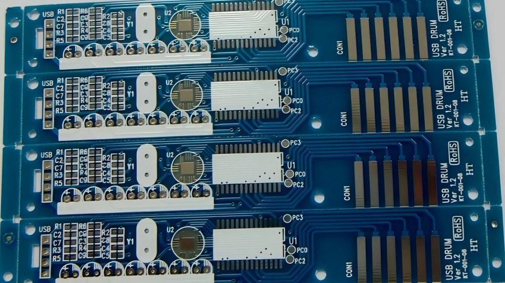 PCB panel with blue solder mask, designed as a connected panel for mass production, suitable for consumer electronics
