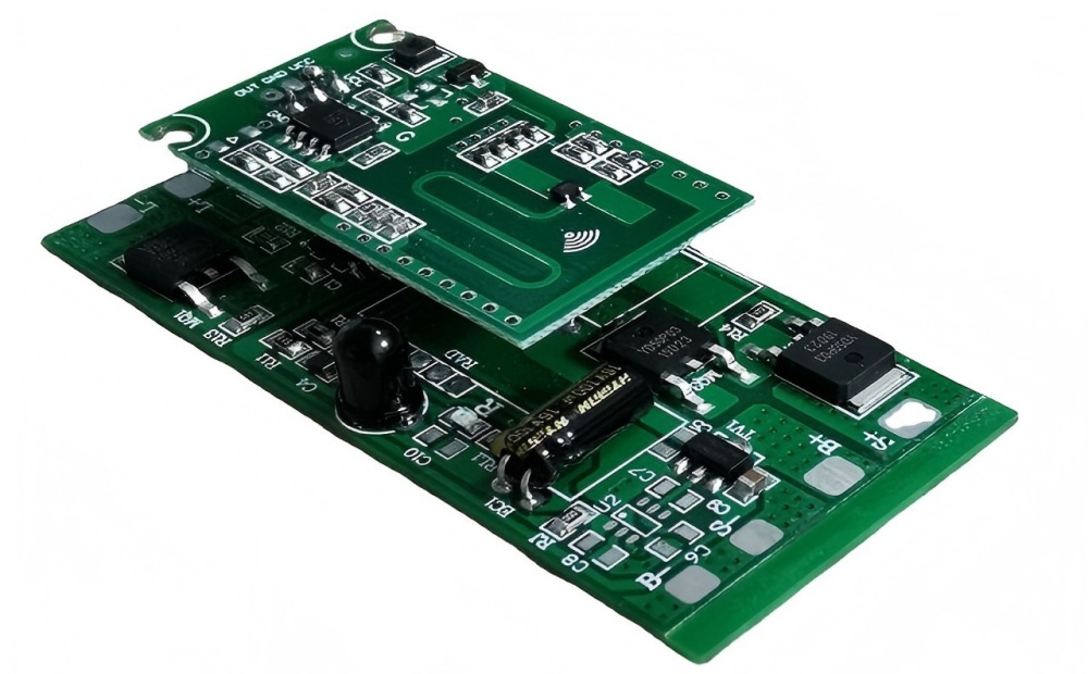 Finished Radar sensor module PCB, integrating main control chip, IR sensor and RF circuits, used for radar sensing switches and detection devices