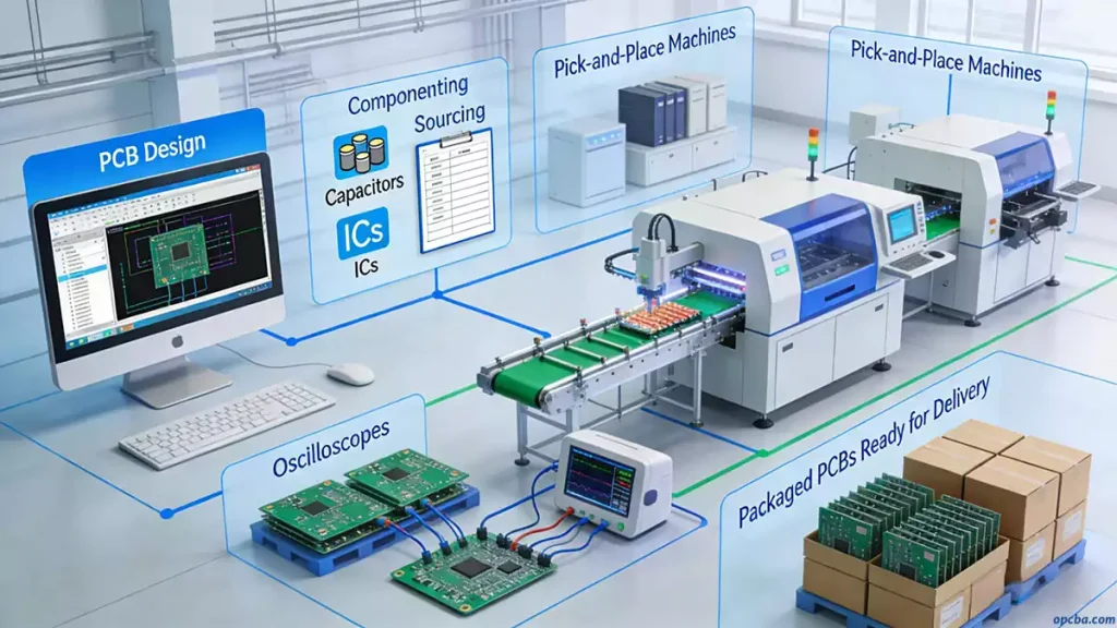 One stop PCB assembly services full workflow from design to delivery including SMT assembly and testing.jpeg