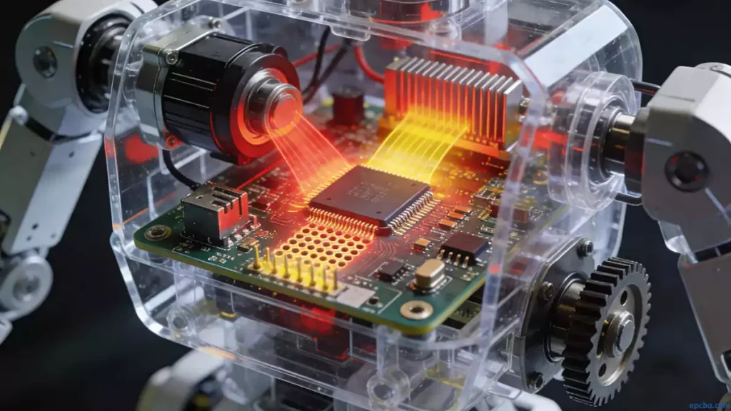 Thermal management on robot PCBA with vias and heat spreaders, preventing damage during long-term robotic operation