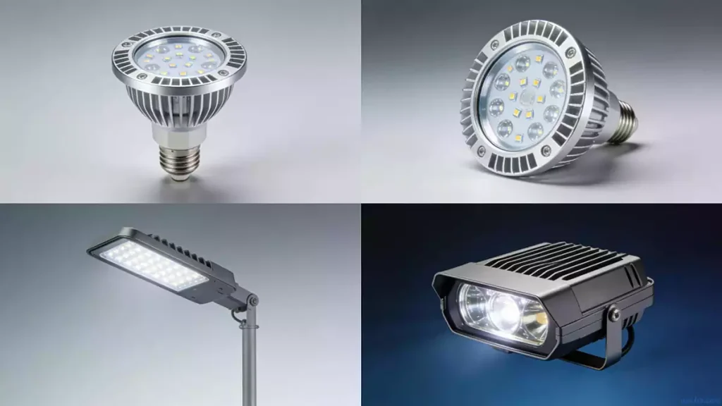 Various LED lighting applications using aluminum PCBs - bulbs, floodlights, street lights, headlights
