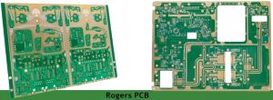 Physical display of Rogers series PCBs (including RO4350B), showing typical routing and structural design of high-frequency circuits