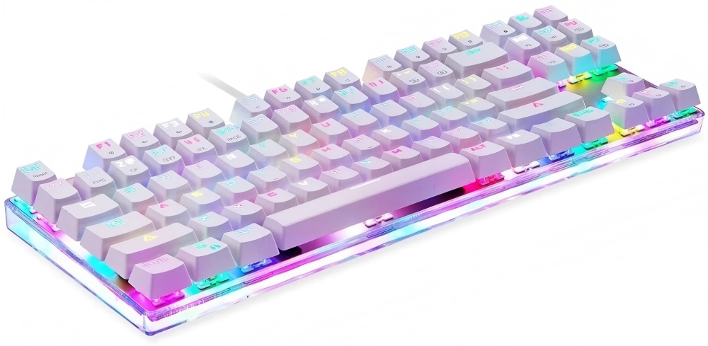 Transparent RGB mechanical keyboard with built-in keyboard PCB, enabling full-key backlighting and underglow effects via RGB LEDs