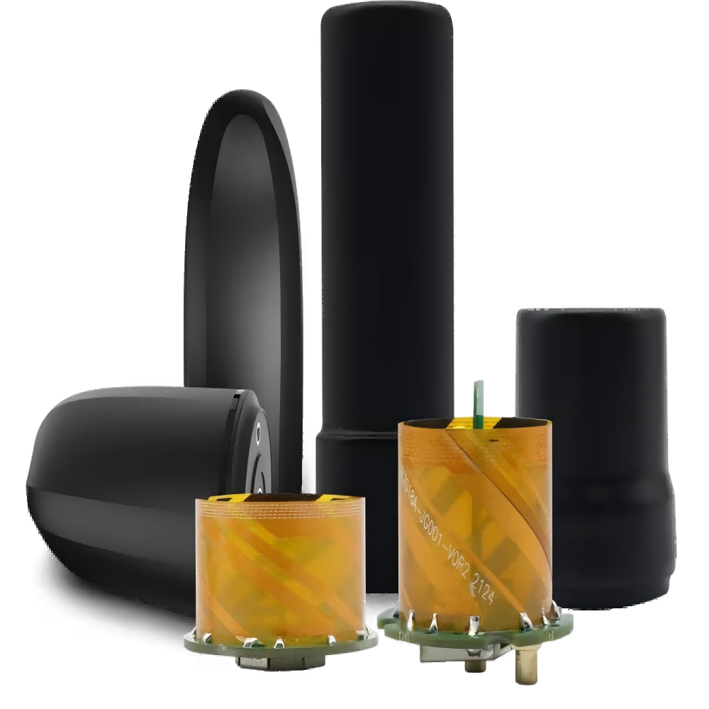 Core components of drone antenna, including coiled polyimide FPC antenna and black housing, suitable for high-frequency signal transmission and compact installation of UAVs