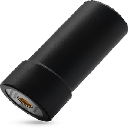 Close-up of compact whip antenna for drones, featuring black cylindrical shape and gold RF interface, with high gain and anti-interference performance for UAV long-distance communication