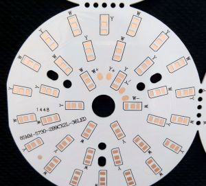 85MM round dual-color temperature LED aluminum PCB, with 36 5730 LED pads and W/Y color temperature zoning, suitable for bulb lights and ceiling lights