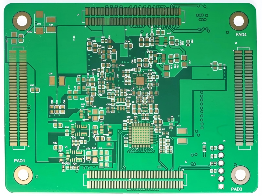High-density copper routing PCB with green solder mask and copper pads/interfaces, copper layers enable high-speed signal transmission and efficient heat dissipation
