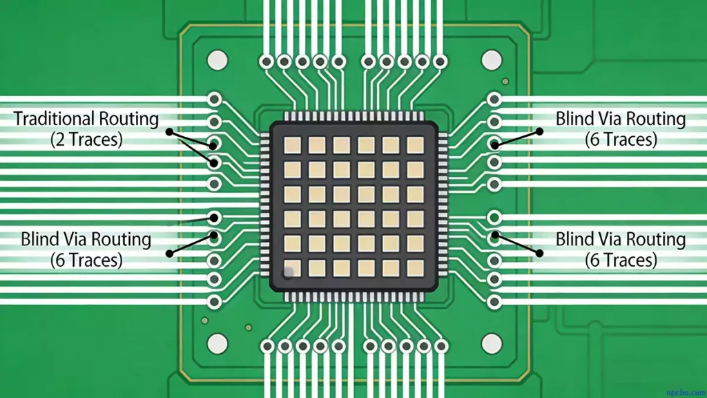 BGA fan-out comparison with blind vias vs traditional routing