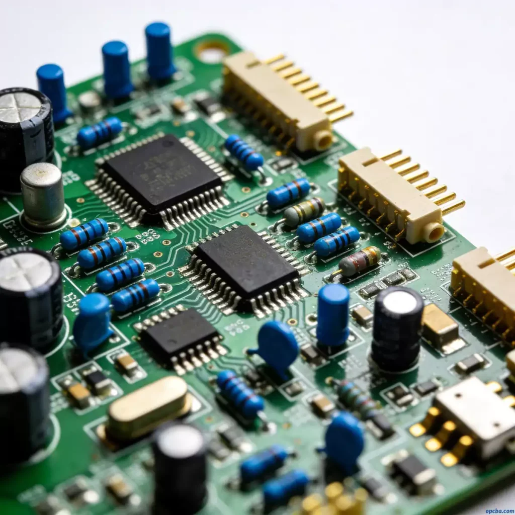 Bare printed circuit board PCB with copper traces and gold pads no components