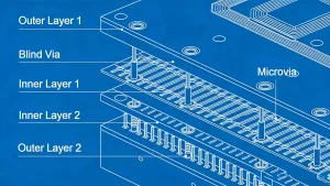 HDI PCB cross-section showing blind vias buried vias and microvias