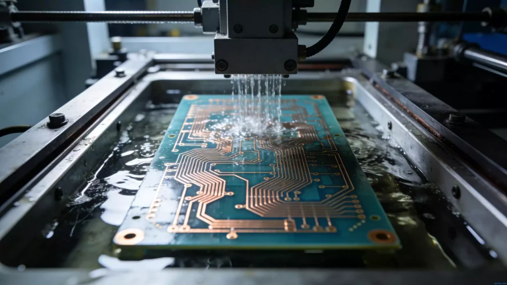 PCB etching process – removing excess copper to form circuit pattern