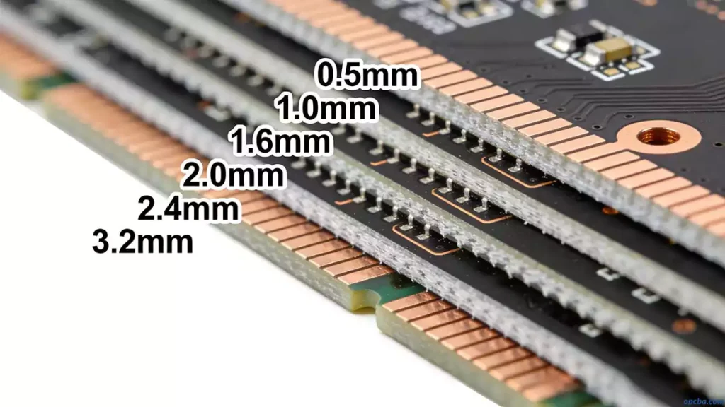 PCB thickness comparison from 0.5mm to 3.2mm for different circuit board applications and manufacturing standards