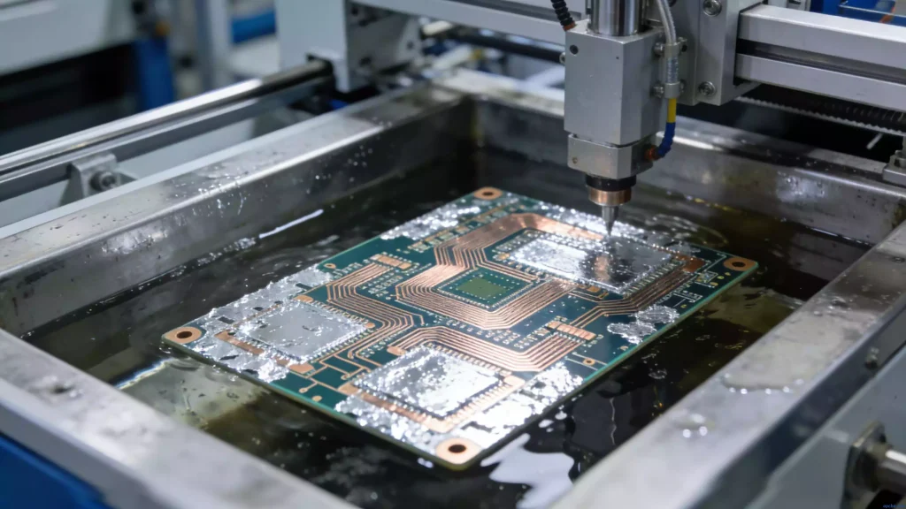 Tin stripping process in PCB manufacturing – exposing clean copper surface