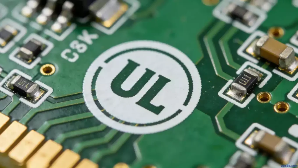 UL certification mark on PCB close-up