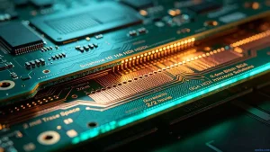 0.4mm pitch BGA HDI microvia solutions with laser-drilled vias and 2 mil trace space in a cross section view of a multilayer board