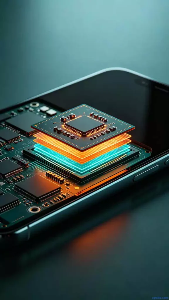 Coreless substrate benefits in smartphone packaging are revealed in this cross-section showing embedded passives and dense interconnect layers reducing thickness in mobile SoCs