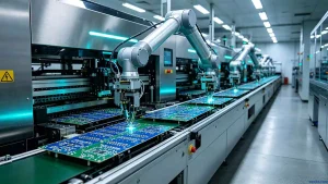 Double-sided PCB assembly machine functions in modern SMT production line with automated placement equipment