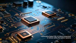 Exploring what is automotive radar PCB and its critical role in vehicle safety perception systems, close-up view of advanced millimeter-wave circuit board.