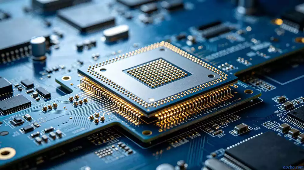 This IC carrier PCB design guide for high-speed signals visualizes how a dense substrate links a silicon die to a system board, showing BGA balls and microvia transitions