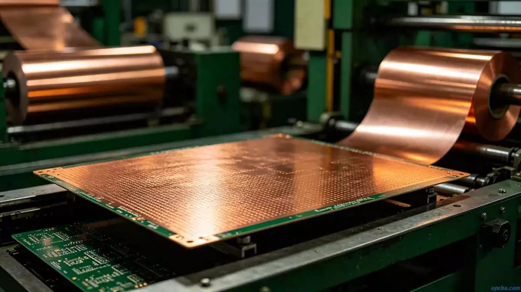advantages of heavy copper PCB displayed on a factory workbench with thick copper layers and industrial ambiance.jpeg