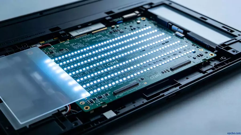 affordable aluminum alternative for LED PCBs used in a disassembled flat-screen TV backlight module with CEM3 board