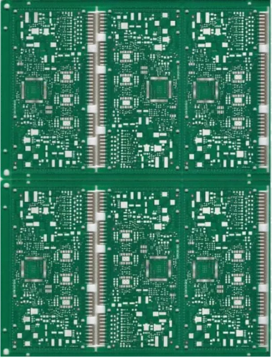 High-density multi-panel PCB with immersion tin surface finish, showcasing fine-pitch component footprints, BGA pads, and dense circuit routing for high-precision electronic applications.