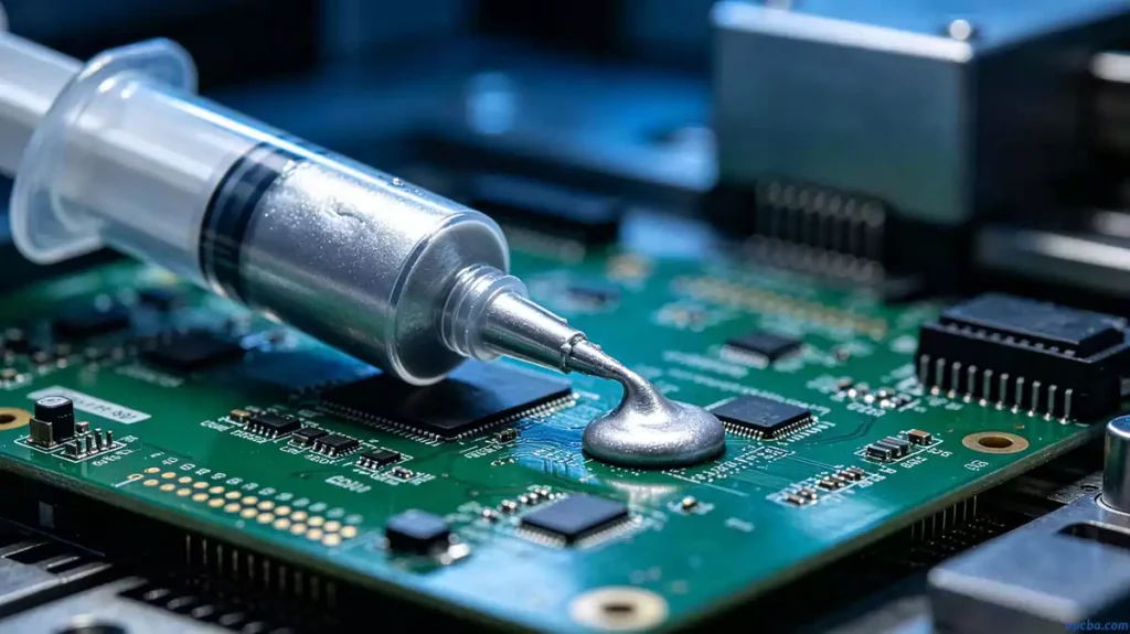 how to use solder paste in SMT - cover image showing a solder paste syringe and green PCB board, highlighting the core role of paste in surface mount assembly