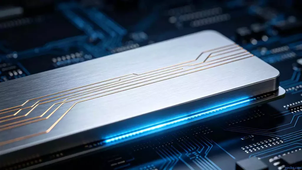 why choose aluminum clad laminate for LED circuit board macro close-up showing metallic core and copper traces on premium thermal substrate