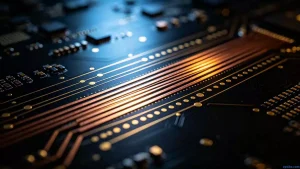 PCB layout high-speed signal integrity design guide featuring professional multi-layer board with gold traces and precise geometry for signal performance