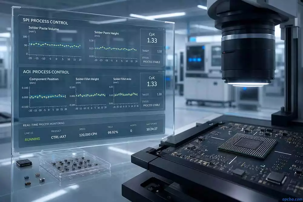 SMT SPI and AOI quality control with SPC charts driving zero-defect manufacturing for miniaturized components