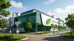 Sustainable PCB Manufacturing facility with green architecture and eco-friendly industrial design