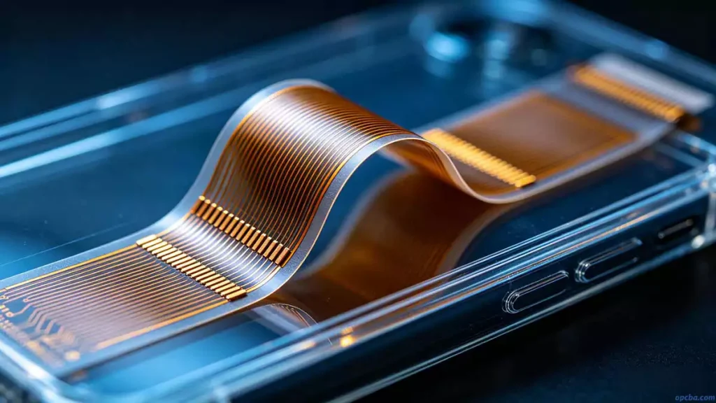 flexible printed circuit applications in consumer devices seen with a bending FPC connecting boards inside a smartphone, emphasizing space-saving and dynamic flex