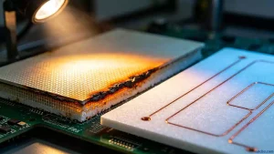 Ceramic PCB vs FR4 difference burnt FR4 vs AlN substrate with copper traces