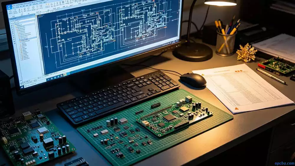 PCB design rules for SMT yield illustrated by an engineer reviewing layout and checklist at a workstation