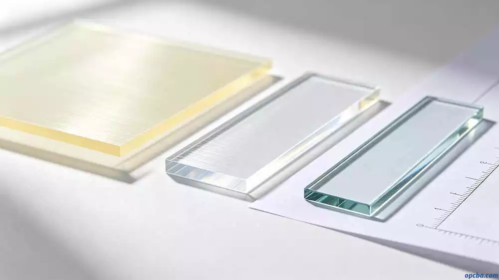 Reflow temperature control for flexible transparent circuits - comparative close-up of PET, CPI, and glass substrate materials for PCB soldering