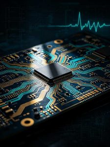 High-end PCB close-up with serpentine differential traces, illustrating PCB layout and routing best practices.